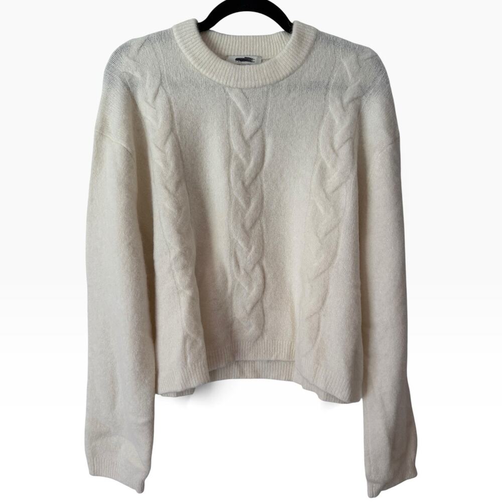 NWT Madewell Cloudsoft Drop Shoulder Sweater Cable Knit Cream Wool Alpaca Large